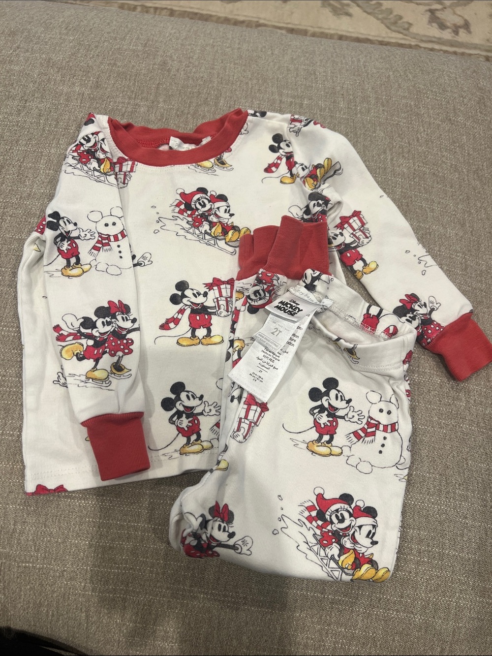 Pottery Barn Kids Mickey & Minnie Holiday Pajama Set in White and Red